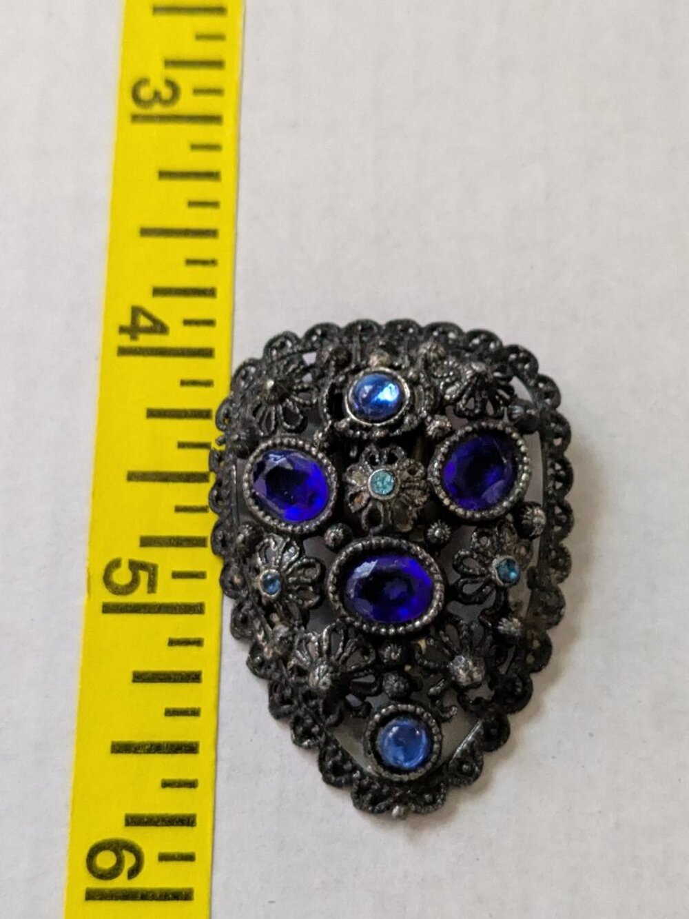Vintage Art Deco Era Blue Rhinestone Dress/Fur Clip